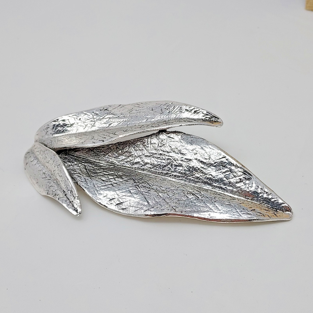 Huge Leaf Pendant Silver Tone 5" x 3" Artisan Polished Pewter Heavy